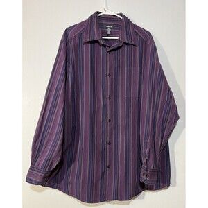 Claiborne Shirt Mens 2XLT Tall Blue Purple Striped Button Up Long Sleeve Casual
